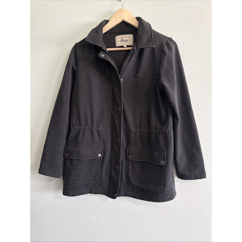 G.H. Bass & Co. Womens Small Black Utility Jacket zip snap front Field Coat‎ S
